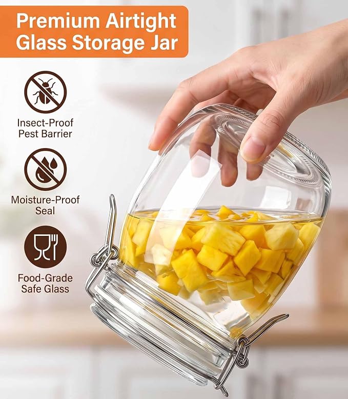 17 oz Glass Jars 4Pack with Airtight Lids,Wide Mouth Food Storage Canisters | Leakproof seal, moisture-proof pantry organization, heavy-duty borosilicate glass, ideal for flour, sugar, coffee, pasta