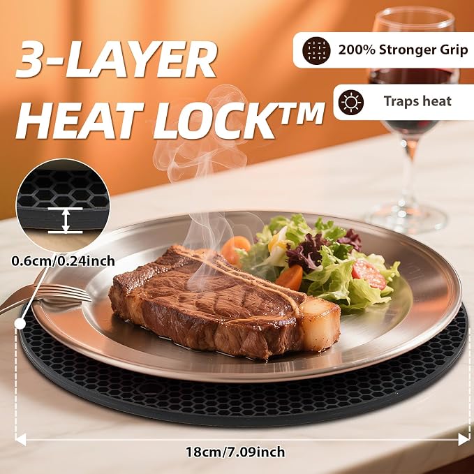4 Pack Silicone Hot Pads & Pot Holders - Heat Resistant Non-Slip Mats for Kitchen Countertops, Trivets for Hot Pots, Dishwasher Safe & BPA-Free (Black)