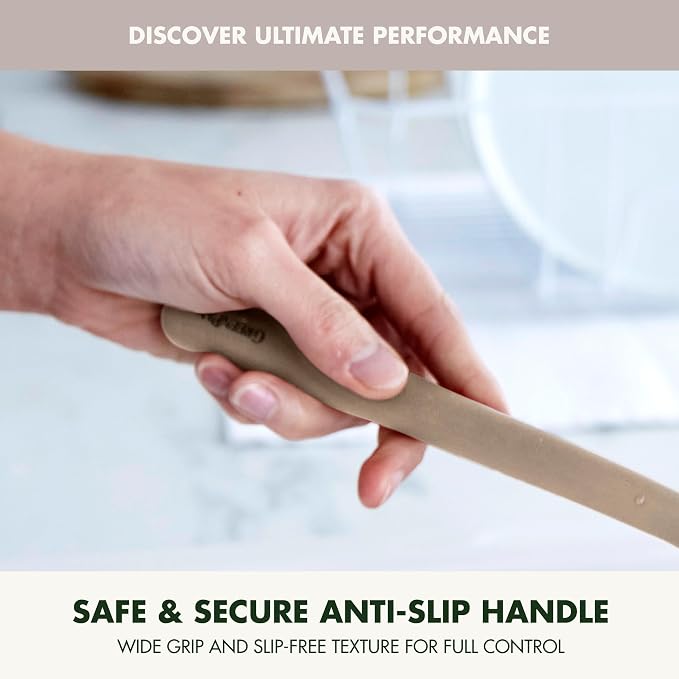 GreenPan Silicone Whisk, Mixing Blending Beating Stirring Cooking Kitchen Utensil, Flexible Rubber Nonstick Cookware, Rigid Steel Core, Heat-Resistant, Anti-Slip Handle BPA-Free Dishwasher Safe, Taupe