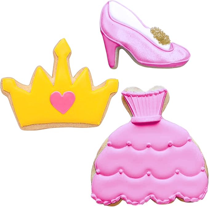 Ann Clark Princess Cookie Cutters 3-Pc Set Made in USA, Crown, Dress, Glass Slipper