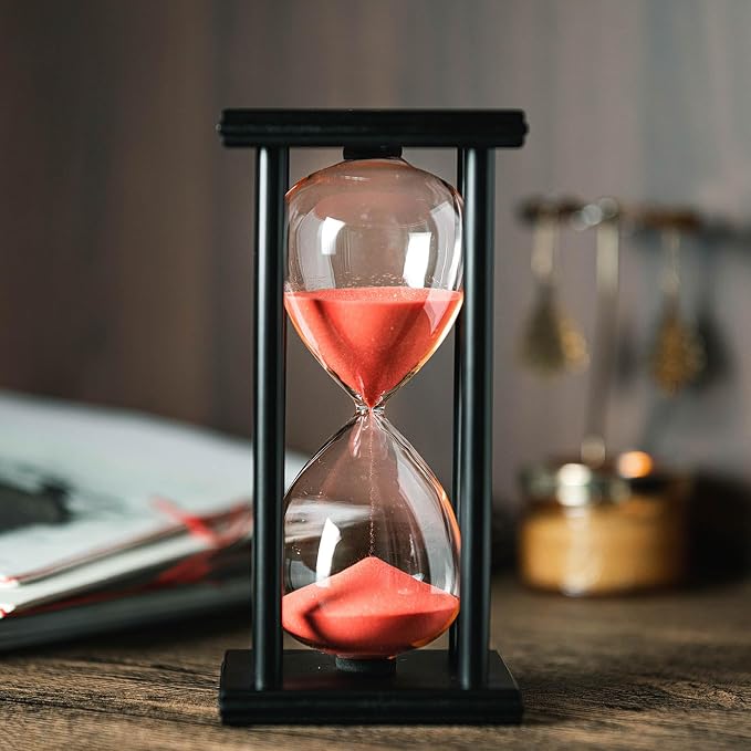 SAMLONG Hourglass 60 Minutes Red Sand Timer, Black Wooden Frame Sandglass