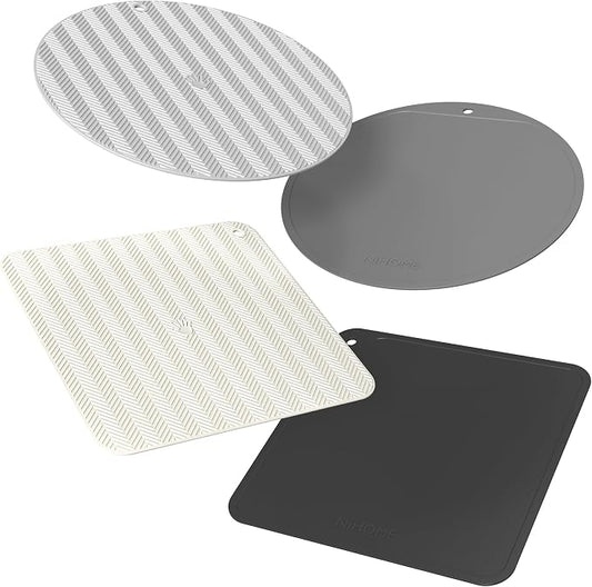 NiHome Jar Opener Gripper Pads, 6in Silicone for Seniors, 4-Pack | Multiple Neutral Colors & Set Options, Palm-Textured with Hang Holes, Square and Round Shapes, Dishwasher Safe Coaster