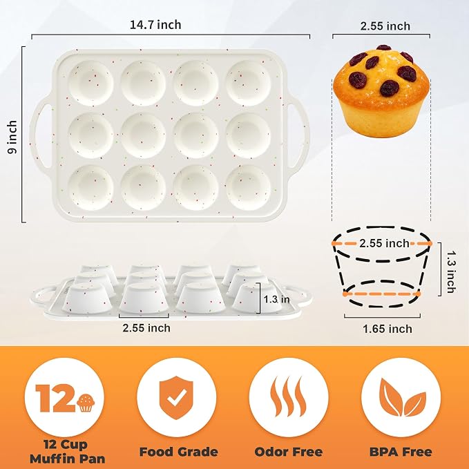 2Pack Silicone Muffin Pan For Baking With Metal Reinforced Frame, 12 Cup Regular Size Nonstick Cupcake Pan, BPA Free Silicone Muffin Tray, Cupcake Baking Pan Molds for Oven
