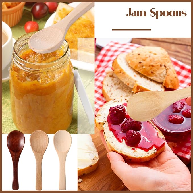 Boao 100 Pcs Small Wooden Spoons, 3.5'' L, Mini Wood Natural Tiny Spoons Wooden Little Teaspoons for Jars Sugar Creamer Honey Spices Salt Kitchen Supplies (Multiple Color)