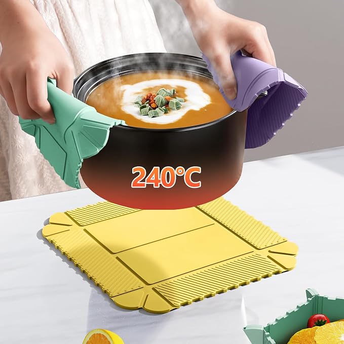 Magnetic Silicone Trivet & Pot Holder, Kitchen Heat Resistant Mat | Trivets for Hot Dishes, Hot Pots & Pans, Non-Slip Hot Pads for Countertops & Dining Table & Oven, Jar Opener & Spoon Rest
