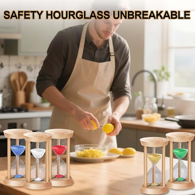 Sand Hourglass Timer, 1/2/3/5/10 Minutes Wooden Sand Clock, Colorful Hour Glass Reloj De Arena, Small Sandglass Timer for Classroom, Home Decorative, Games (5 pcs)