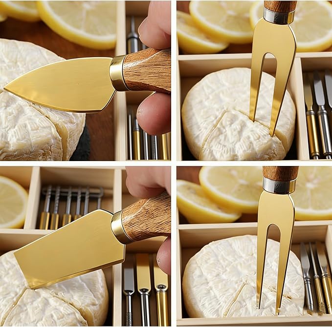 Premium Stainless Steel Cheese Tool Set - Gold Cheese Knife Set - Cut, Spread All Your Favorite Cheeses (4 Gold Cheese Set)