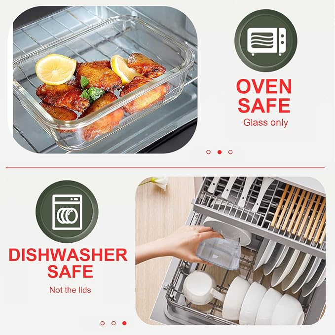 30 Pieces Glass Food Storage Containers Set, Red | Meal Prep Containers Set, Snap Locking Lids, Airtight Glass Lunch Containers, Microwave, Oven, Freezer & Dishwasher Safe
