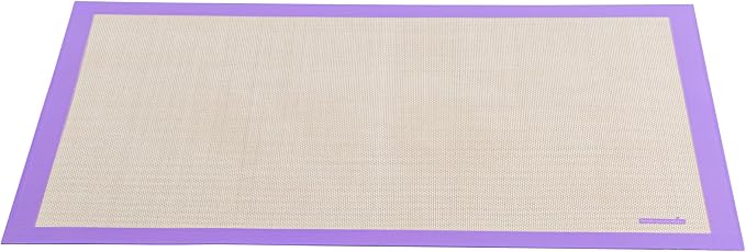 Restaurantware Full Size Baking Mat 1 Heat-Resistant Cooking Mat - Allergen-Safe Reusable And Ultra-Durable Tan And Purple Silicone Nonstick Mat For Pans And Rolling 23.6 x 15.75 Inch