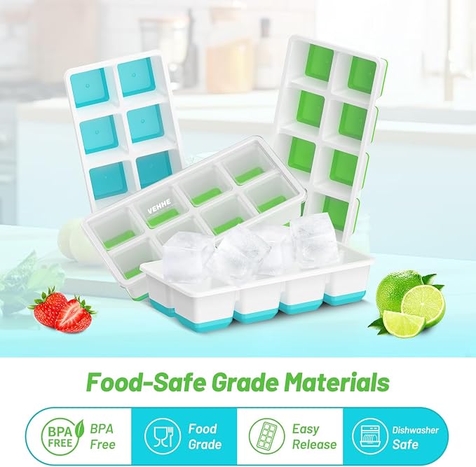 VEHHE Ice Molds, 3 Pack Easy-Release & Stackable Whiskey Ice Cubes Mold for Drinks and Cocktails (Blue+Green)