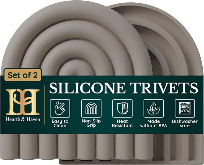 Silicone Trivets for Hot Dishes, Heat-Resistant, Non-Slip Pot Holders for Kitchen & Coasters Durable Hot Pads for Pots, Pans, Baking Dishes & Kitchen Appliances Set of 2 Warm Gray