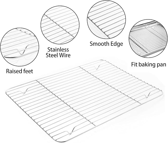 M MCIRCO Baking Sheet with Cooling Rack, Baking Mat Set, Set of 6 | Stainless Steel Cookie Pan with Cooling Rack, 2 Sheets + 2 Racks + 2 Mats,Baking Pan, Size 16 x 12 x 1 Inch Easy Clean