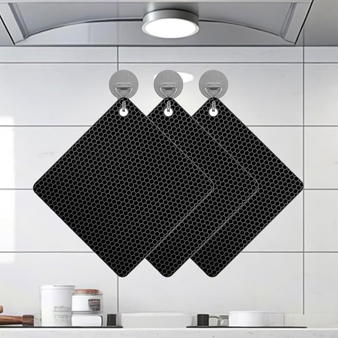 Silicone Non-Slip, Heat Resistant & Water-Trapping Trivet Mats for Hot Pots & Pans & Dishes & Cookware, Multipurpose Kitchen Table Coaster, 7.1 Inch, 3 Pcs, Black