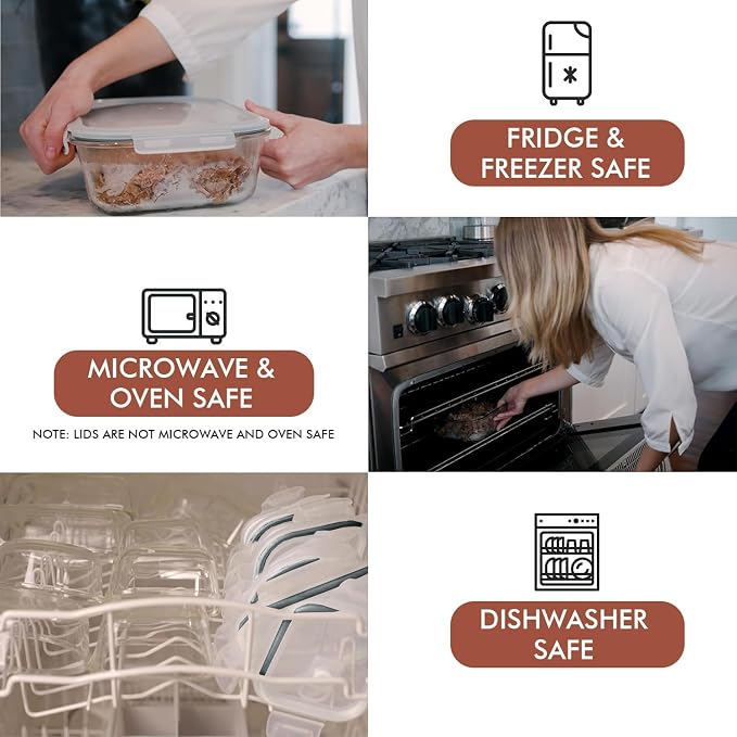 Razab 10 Cups/ 80 Oz 4 Pc (Set of 2) Glass Food Storage Containers with Airtight Locking Lids For Storing & Serving Food. BPA Free & Leak Proof - Microwave, Dishwasher, Fridge, Freezer, Oven Safe