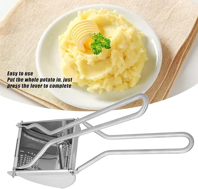 Potato Ricer, Stainless Steel Potato Masher with Long Handle, Long Service Life, Food Strainer Press Strainer for Baby Food, Fruit, Orange, Lemon, Vegetables, Potatoes Creamy