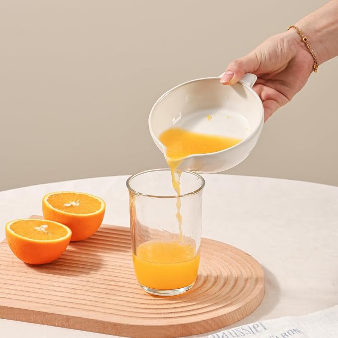 Ceramic Citrus Lemon Orange Juicer Manual Squeezer, Hand Juicer Reamer Rotation Press with 6.8oz Bowl, Strainer Lid, Spout, Handle, Dishwasher Safe, Easy to Clean