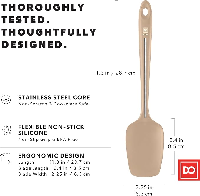 DI ORO Silicone Spoon Spatula - 600°F Heat-Resistant Large Silicone Spoonula Scraper - BPA Free Nonstick Cookware Safe Rubber Kitchen Utensil for Baking, Cooking, & Mixing - Dishwasher Safe (Clay)