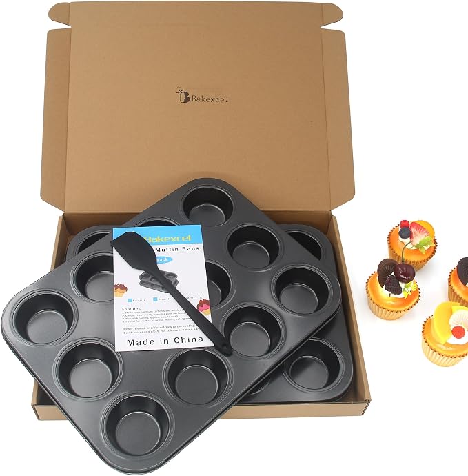 Non-Stick Muffin Pans, 12-Cup Standard Baking Pans Set of 2 with a Scraper for Perfect Muffins & Cupcakes