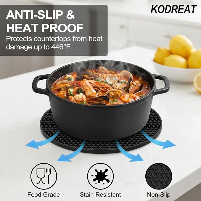 4 Pack Silicone Trivets for Hot Dishes | Heat-Resistant Non-Slip Hot Pads for Kitchen Countertops and Tables, Food-Grade Thick Silicone Mats (7.1x7.1in)