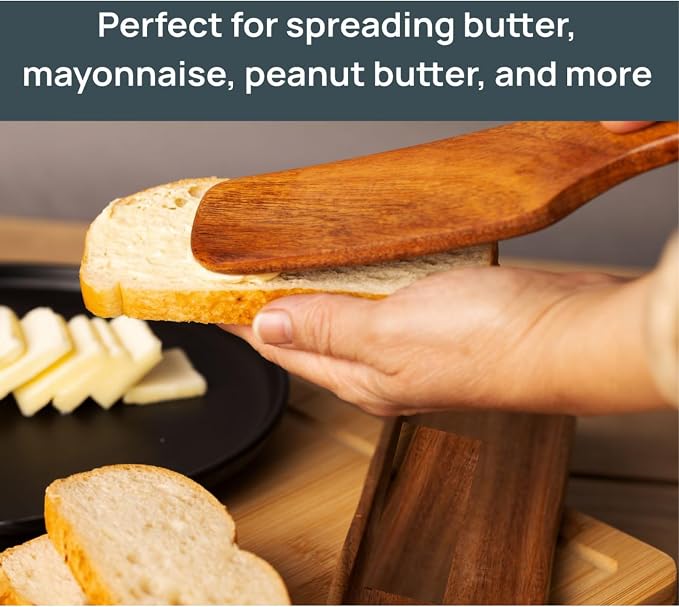 Wooden Spatula - 5Pcs Teak Wood Spurtle Utensils Set – Non Toxic Spatula - Spurdle with Rest - Heat-Resistant – Spurtle for Sourdough Starter - Mixing, Cooking, Serving Spoon- NonStick - A Gift