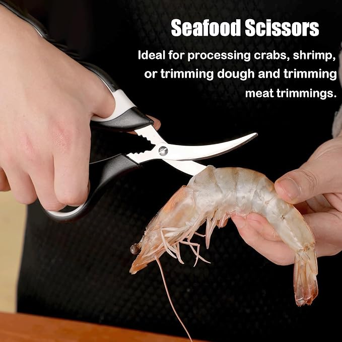 OMDAR 3 Pack Kitchen Scissors & Seafood Scissors Set, Sharp Kitchen Shears | All Purpose Stainless Steel Heavy Duty for Poultry Food Dishwasher Safe with Protective Sheath Comfort-Grip