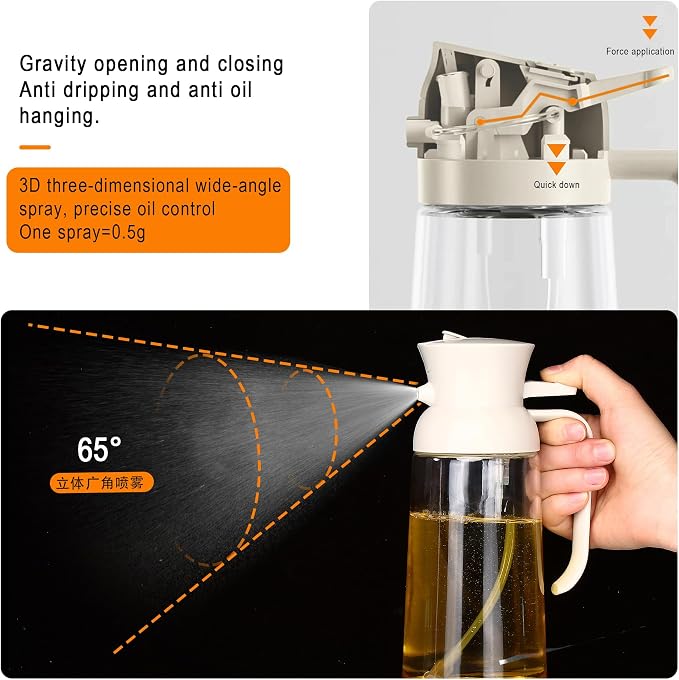 CJT Oil Dispenser for Kitchen – 18oz/550ml Oil Sprayer for Cooking and Olive Oil Dispenser Spray Bottle, 2 in 1 Glass Oil Sprayers, pourer & Oil Mister for Air Fryer, Barbecue, Salad,Frying(White)