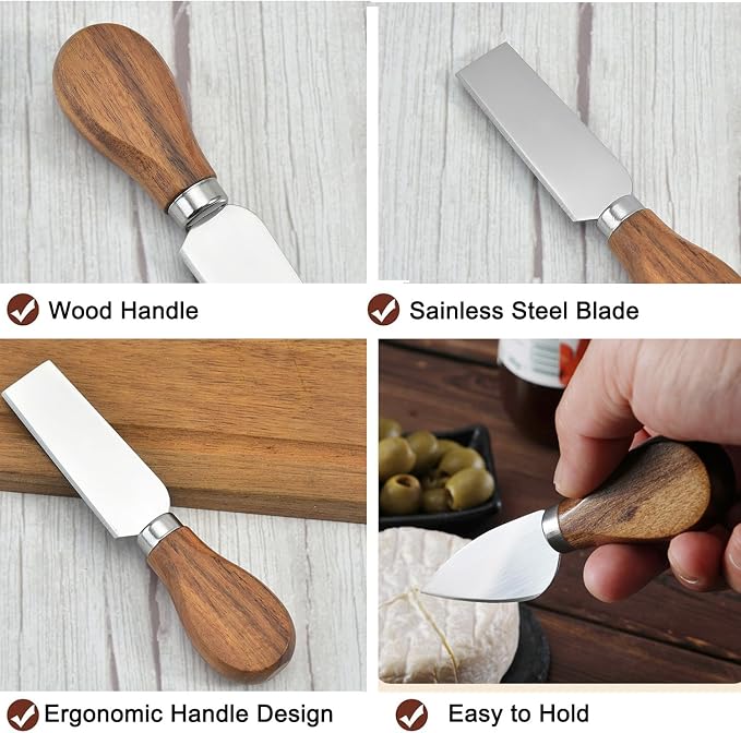 6-Piece Exquisite Cheese Knife Set, Cheese Knives Cheese Board Charcuterie Knife Cheese Tools, Wooden Handle Stainless Steel Slicer Gift Set