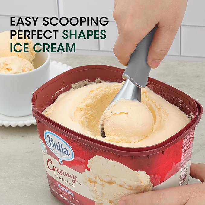 Beneno Heavy Duty Ice Cream Scoop - Upgraded Anti-Fracture Design, Comfortable Grip Long Handle, Effortless Scooping & Dishwasher Safe, Gray