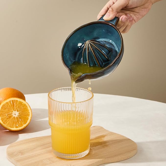 Ceramic Lemon Juicer Reamer Manual Citrus Lime Hand Squeezer Bowl with Handle and Pour Spout, Handheld, Easy to Use and Clean