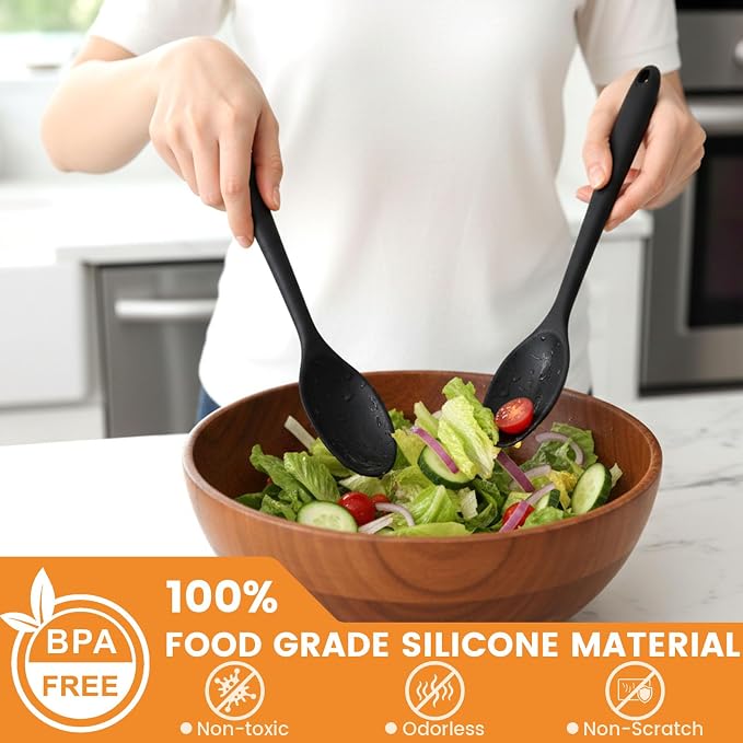 HAKSEN Silicone Spoons for Cooking, 4PCS 10.8 Inch Nonstick Kitchen Serving Spoons, Heat Resistant Silicone Cooking Utensils Set for Stirring, Mixing, Baking, House Warming Gifts & Stocking Stuffers
