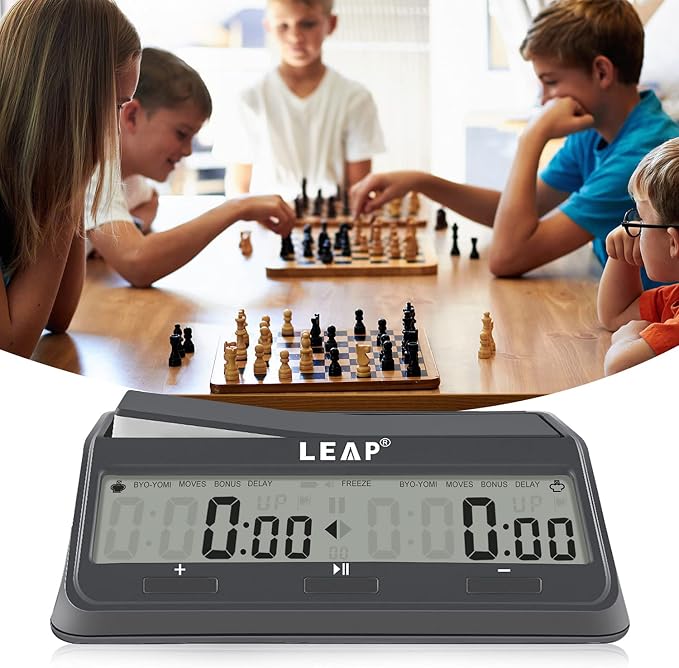 LEAP Chess Clock Digital Chess Timer Advanced for Board Game and Chess Timer with 9921 Updated Byo-yomi Bonus & Delay Count Down up Alarm Grey