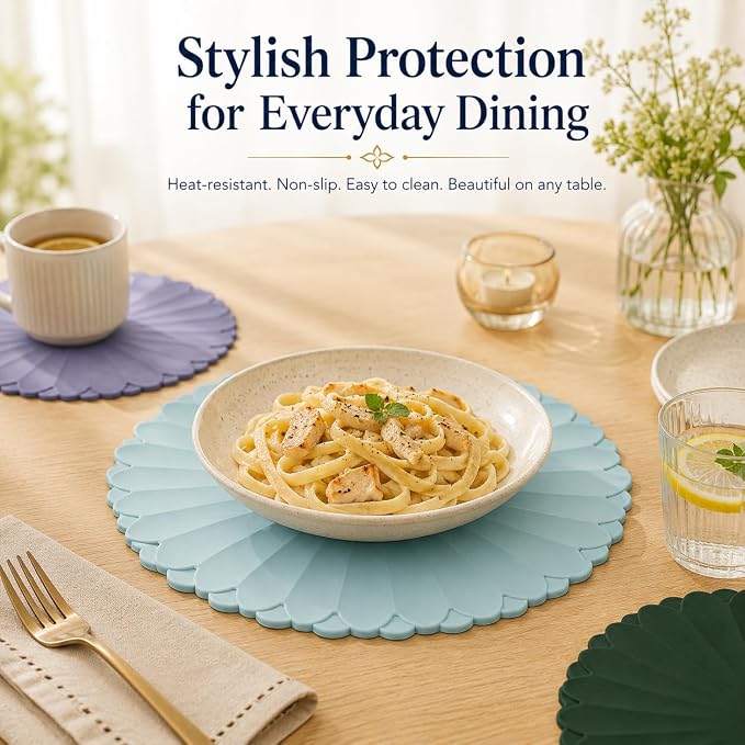 Heat-Resistant Silicone Trivet Mats, Non-Slip Hot Plate Holder for Kitchen Countertops & Dining Table, Reusable Pot Holder Pad with Secure Grip, Dishwasher Safe (Sea Sky Blue, Diameter: 18cm/7.09")