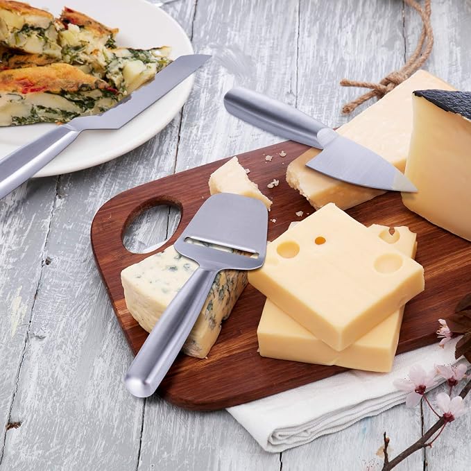 WoneNice Cheese Knives Set, Collection Cheese Knife Gifts Set with 3 Long Handle Cheese Knife & Cheese Slicer For All Types of Cheese