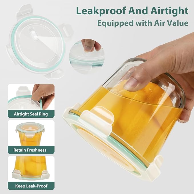 3 Cup/23oz Meal Prep Containers With Lids, Sourdough Starter Jar, 4 Pack | Borosilicate Glass, Food Storage, Airtight, Heat-Resistant, BPA-Free, Microwave Oven Dishwasher Freezer Safe