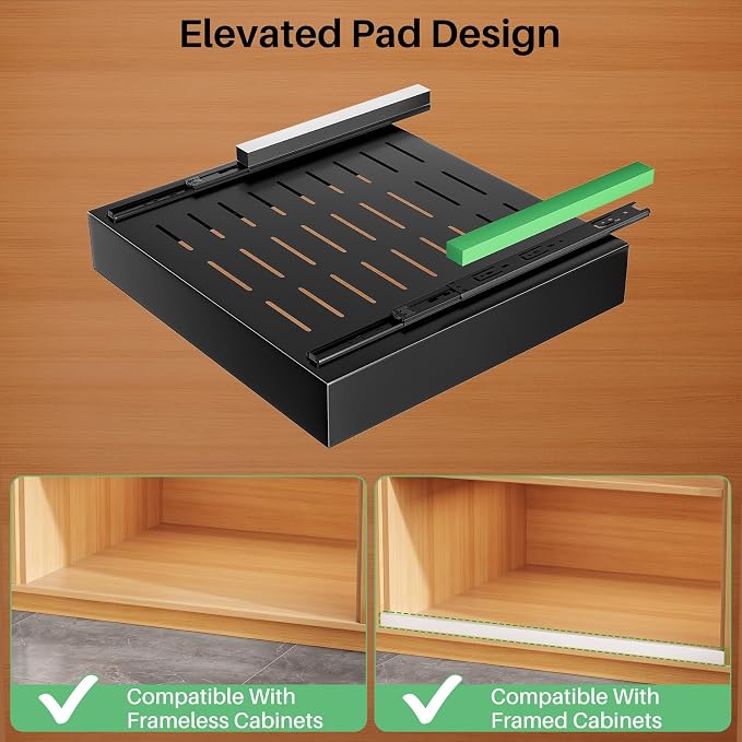 Pull out Cabinet Organizer, 21"Deep, 11.8"Wide Full-Extension Heavy Duty Slide out Drawers with Nano Adhesive, Roll Out Shelves Sliding Cabinet for Kitchen, Bathroom, Pantry,Under Sink Storage(Black)