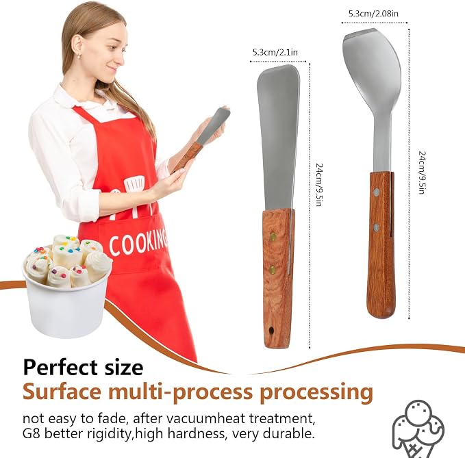2 Pieces Ice Cream Scoop with Wooden Handle, Stainless Steel Dessert Spade & Butter Cutter, Essential Kitchen Tool – Perfect Flat Ice Cream Metal Spade for Home and Commercial Use