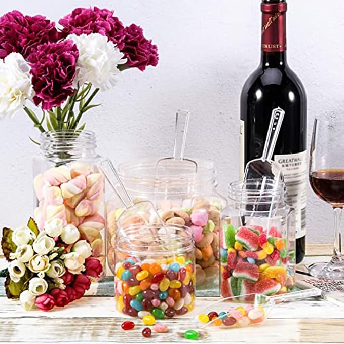 Hestya 16 Pcs Multi Purpose Clear Plastic Scoops for Candy Buffet Acrylic Kitchen Ice Food Popcorn Scoops for Protein Powders, Ice Cream, Coffee, Tea Jar (6.69 Inch)