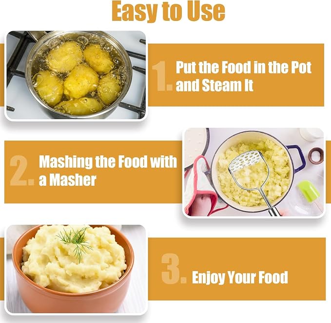 2 Pcs Potato Smasher, Mashed Potato Masher, Stainless Steel Masher Kitchen Tool for Avocado, Bean, Fruit, Vegetables, Food