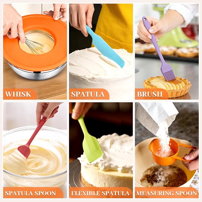 21PCS Mixing Bowls with Lids Set - 7 Nesting Mixing Bowls, 3 Graters, 11 Baking Tools, Lids, Stainless Steel Mixing Bowl for Mixing & Baking, Size 0.7/1.1/1.5/2.1/3.5/4/4.5 QT, Colorful