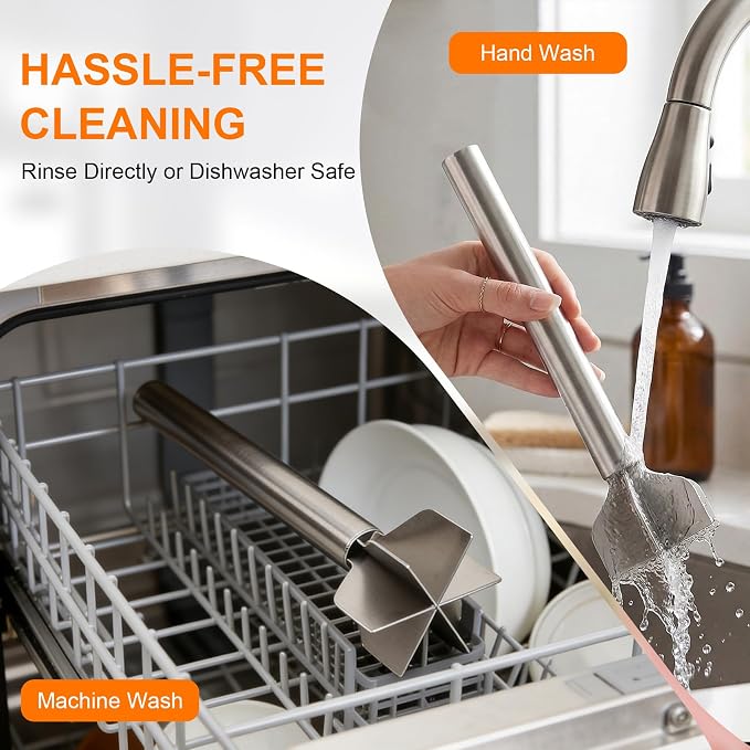 Meat Masher, Stainless Steel 6 Blade Ground Beef Chopper Tool with Long Handle, Masher Shredder for Potato Hamburger Vegetable Puree, Dishwasher Safe