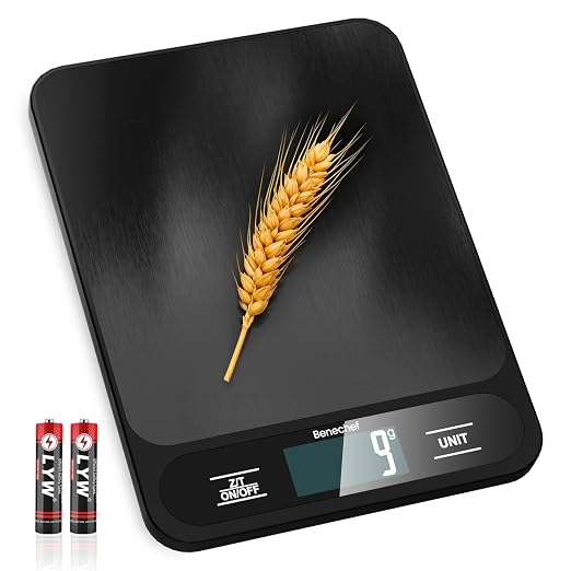 Food Scale, 22lb Ultra-Thin Digital Kitchen Scale, 1g/0.05oz Accuracy Ideal for Baking, Cooking, and Weight Loss Features 6 Measurement Units and LCD Display,Black,Easy to Clean, Batteries Included