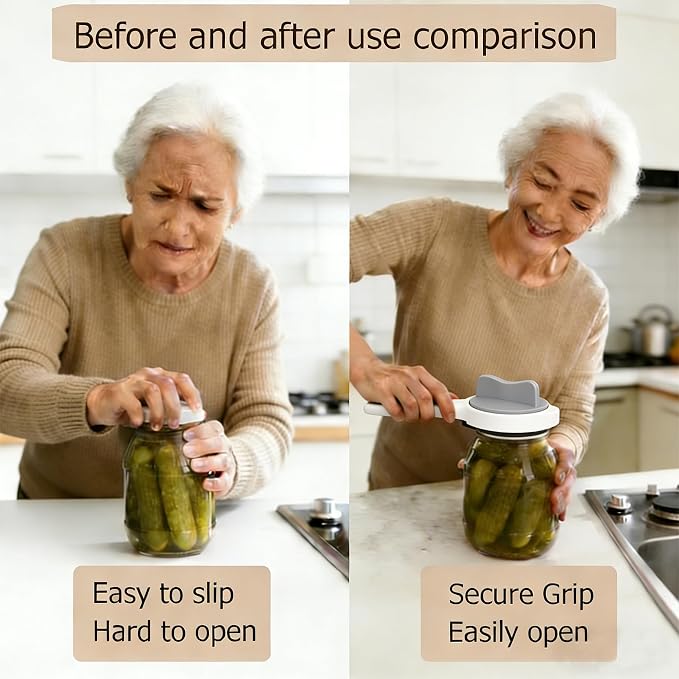 4-in-1 Jar Opener for Weak Hands, Adjustable Lid & Bottle Opener Gray | Ergonomic non-slip grip for arthritis hands, opens jars bottles cans, adjustable multi-size lid remover, durable kitchen tool