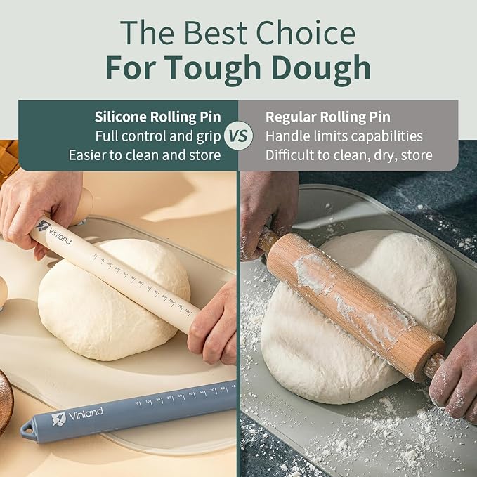 10" Small Silicone Rolling Pin with Stainless Steel Inner Core: Non-Stick Dough Roller for Baking Pastry, Pizza, Fondant and Bread（White）