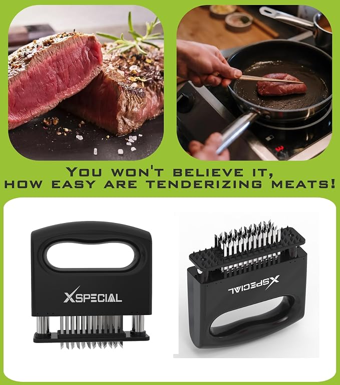 XSpecial Mini-Deluxe Meat Tenderizer 48 Blade Stainless Steel - Kitchen Cooking Gadgets Tools with Ultra Sharp Needle That Makes Steak & Chicken Tender - No More Hammer, Meat Pounder Or Mallet
