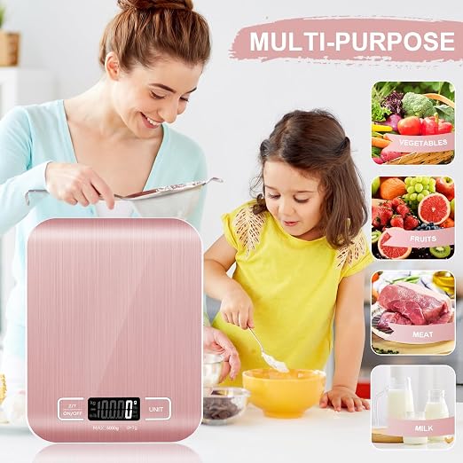 Food Scale, 11lb Kitchen Scale, 0.05oz/1g Weight Grams and Ounces, Pink | 6 Conversion units,Automatic overload,Low battery warning modes,2*AAA Batteries,for Baking, Cooking,Dieting and Meal Prep