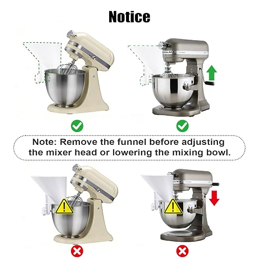 Flour Funnel for Kitchen Aid Mixer,KitchenAid Accessories and Attachments for Multiple Stand Mixers 3.2Qt-7Qt,Wide Mouth Pouring Chute Durable Dishwasher Safe Baking Mothers Day Gift for Women