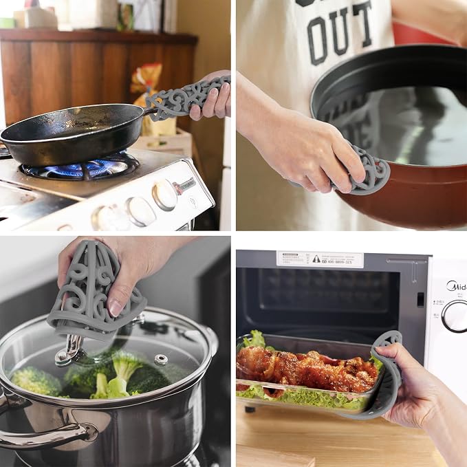 3PCS Heat Resistant Silicone Trivet Mats for Hot Dishes, Gray | Flexible, Non-Slip, Modern Kitchen Trivets Protects Table & Countertop, For Teapots Pans Bowls, Daily Kitchen Use