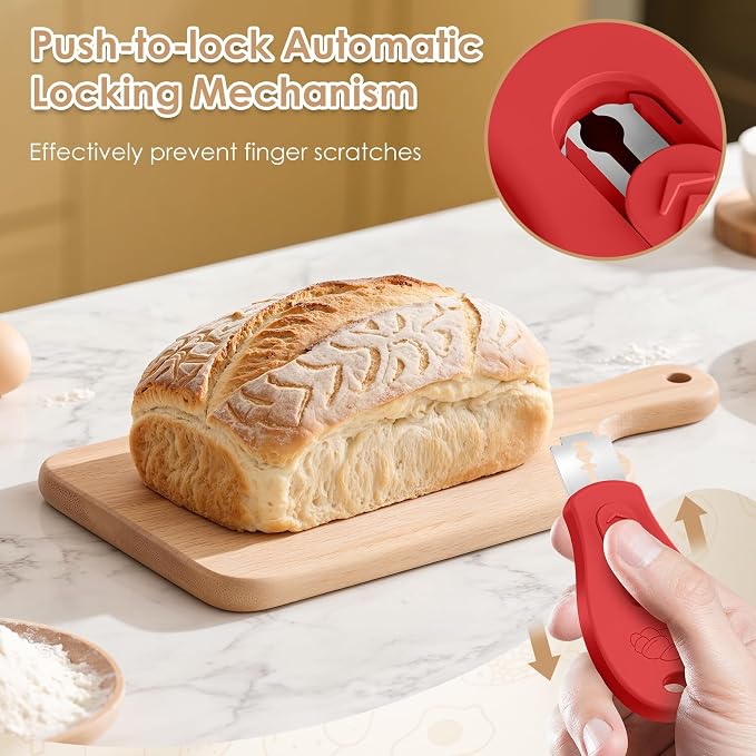 Bread Lame Sourdough Scoring Tool, Extractable & Magnetic Bread Scoring Tool, Scoring Knife for Bread Baking, Bread Razor for Homemade Bread, Sourdough Scorer Tool, Includes 5 Razor Blades-Red