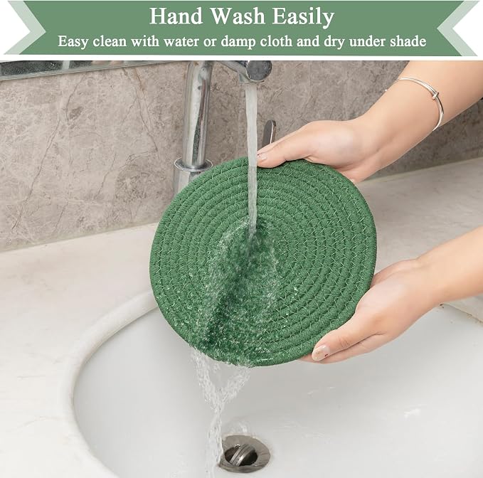 SHACOS 8 Inches Trivets for Hot Dishes, 4 Pieces Cotton Trivets Mats for Kitchen, Hot Pads for Countertops and Table, Heat-Resistant Pot Holders for Hot Pots and Pans(Green, 4pcs)