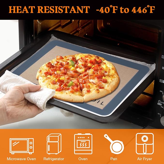 Silicone Baking Mat 2 Pack - Food Safe Non Stick Reusable Baking Sheets Pan Liner for Oven Half Sheet Like Reusable Parchment Paper - Silicone Induction Cooktop Protector Mats for Cookies